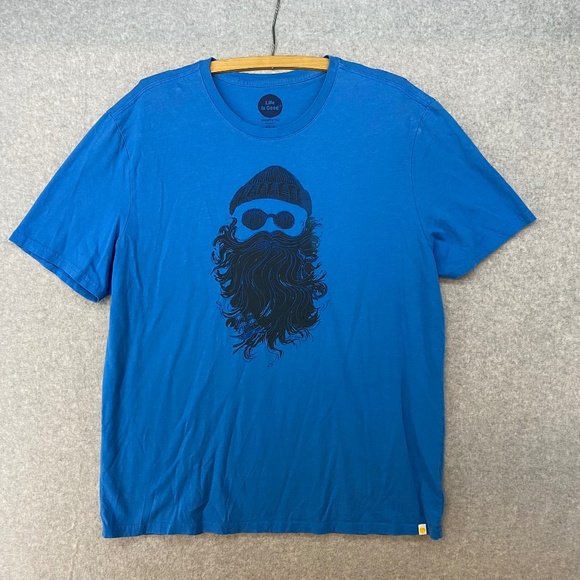 Life is Good Shirt Mens Large Blue Keep it Salty Beard Guy Beanie Sailor - Picture 1 of 11
